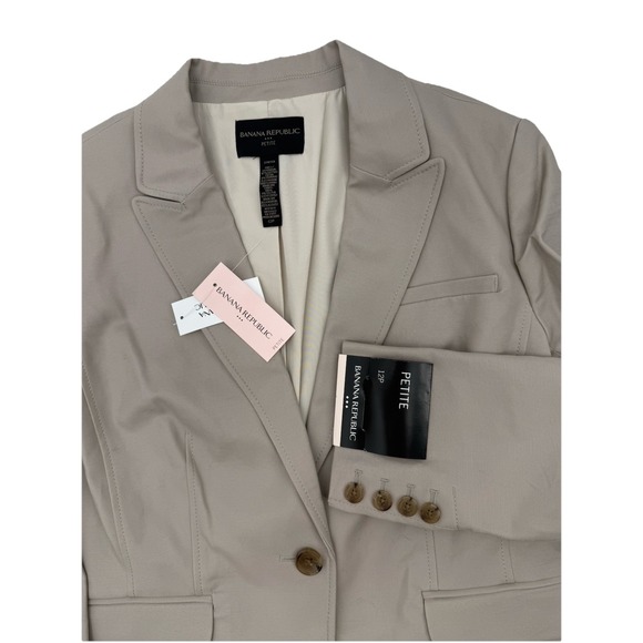 Banana Republic Blazer Women's 12 Petite 12P Beige Jacket One Button Stretch NEW - Picture 1 of 8